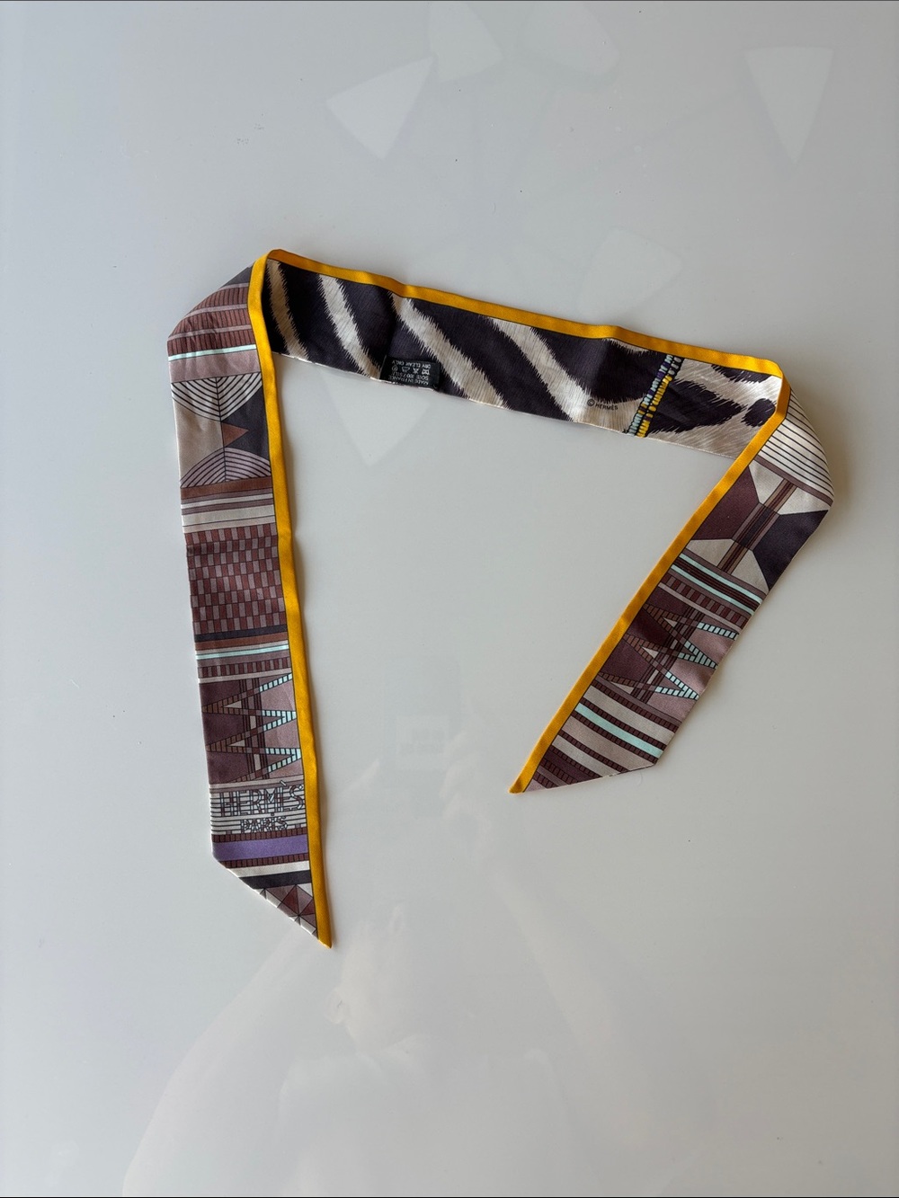 Hermes Brown and Yellow Printed Silk Twilly
